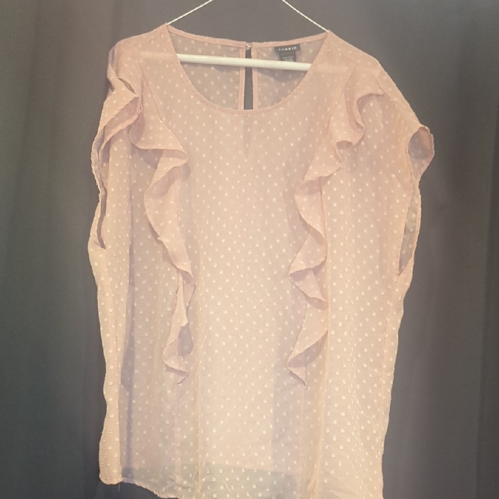 torrid Light Pink Polka Dot Ruffle Blouse